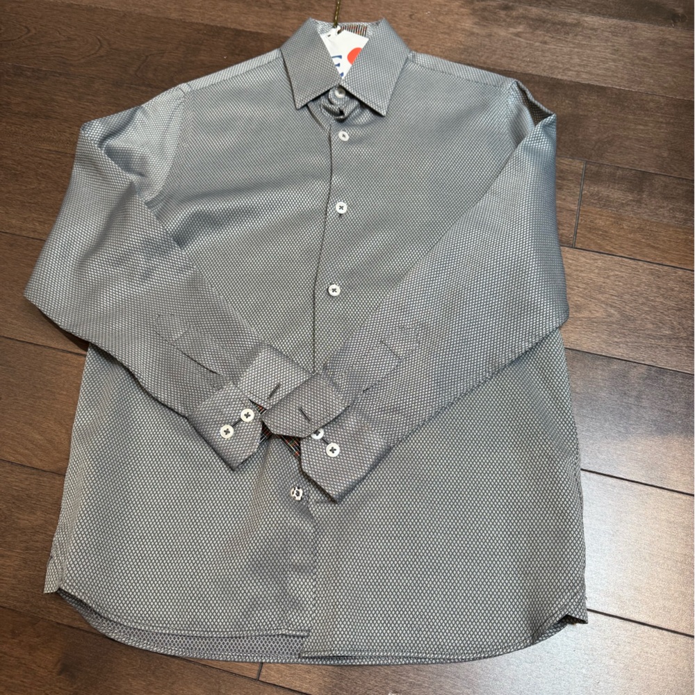 Boys Gray Diamond Check Luchiano Viscounti Button Down Shirt Size 12